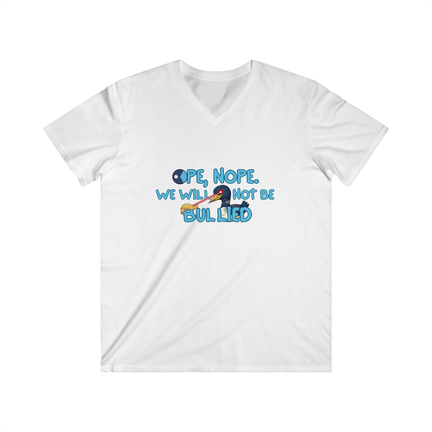 Men's V-Neck Tee — 'Nope, We Will Not Be Bullied' Parrot Anti-Bullying Graphic