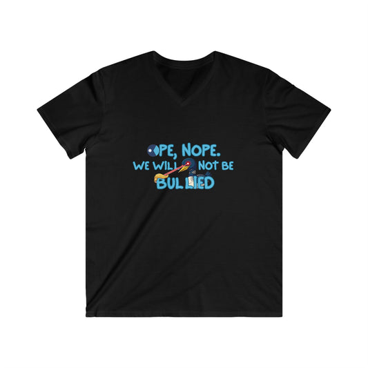 Men's V-Neck Tee — 'Nope, We Will Not Be Bullied' Parrot Anti-Bullying Graphic