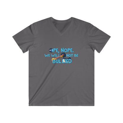 Men's V-Neck Tee — 'Nope, We Will Not Be Bullied' Parrot Anti-Bullying Graphic